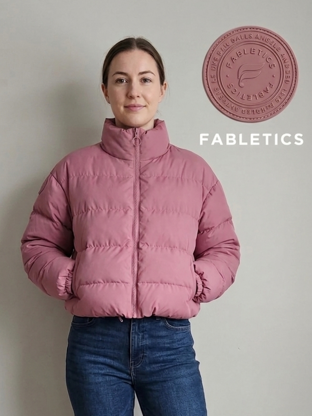 Fabletics Mauve Pink Puffer Bomber Jacket